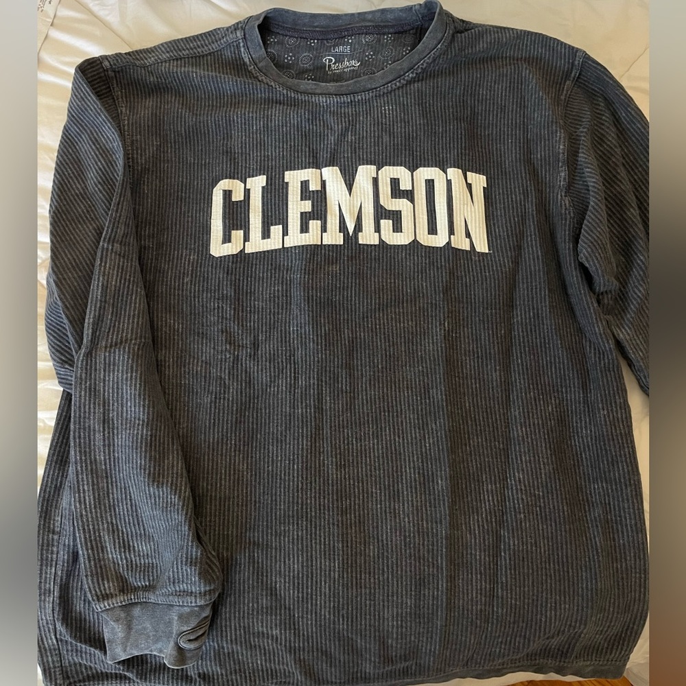 Women's Pressbox Blue/ grey Clemson Vintage Wash Basic Arch Pullover Sweatshirt